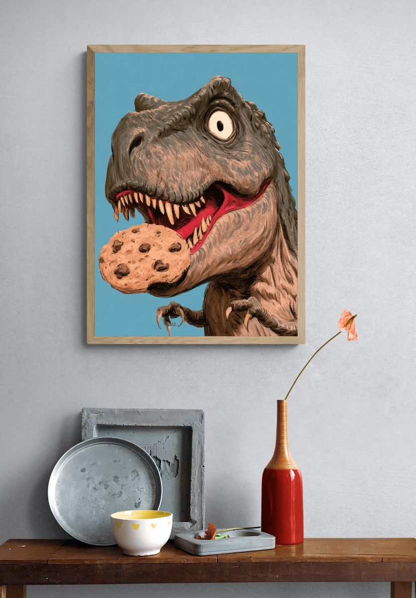 T-Rex Cookie Monster Illustration Poster. — room view 3