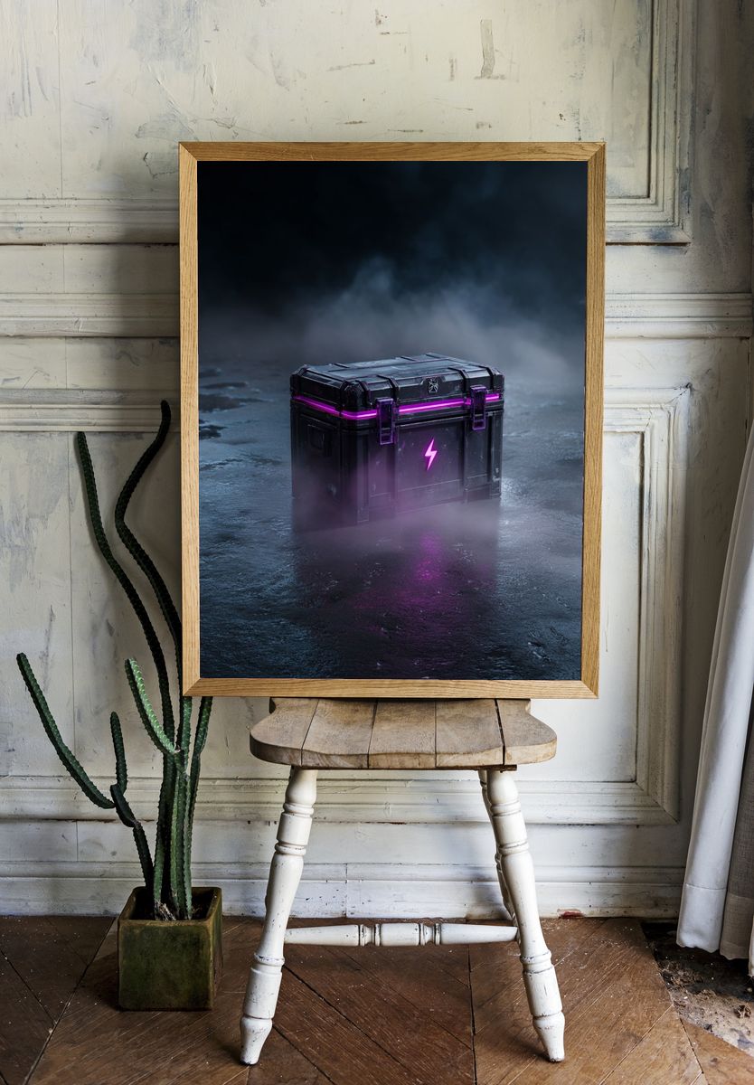 Neon Loot Crate Digital Art Poster. — room view 1
