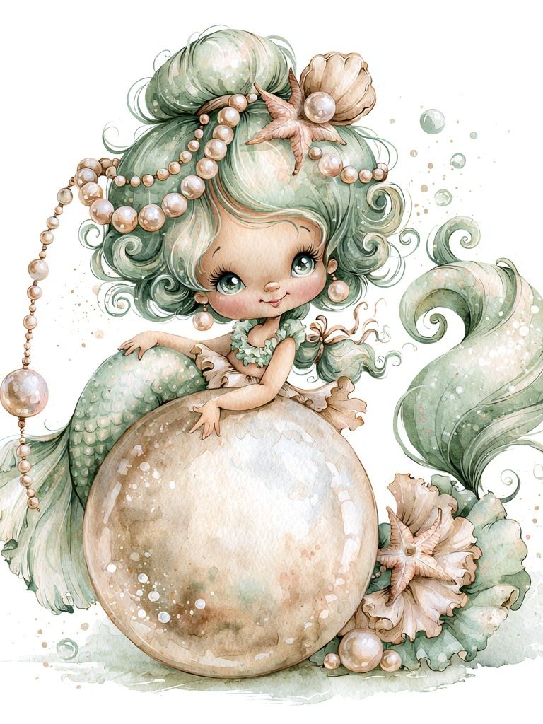 Mermaid Pearl Fantasy Illustration Poster. poster detail