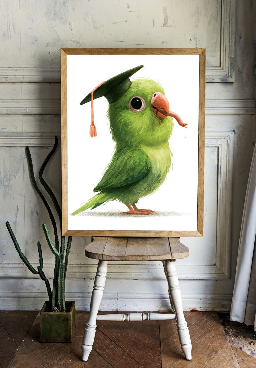 Graduation Parrot Watercolor Poster. — room view 1