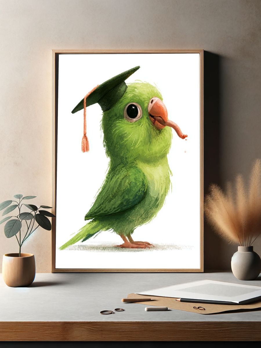 Graduation Parrot Watercolor Poster. — room view 2