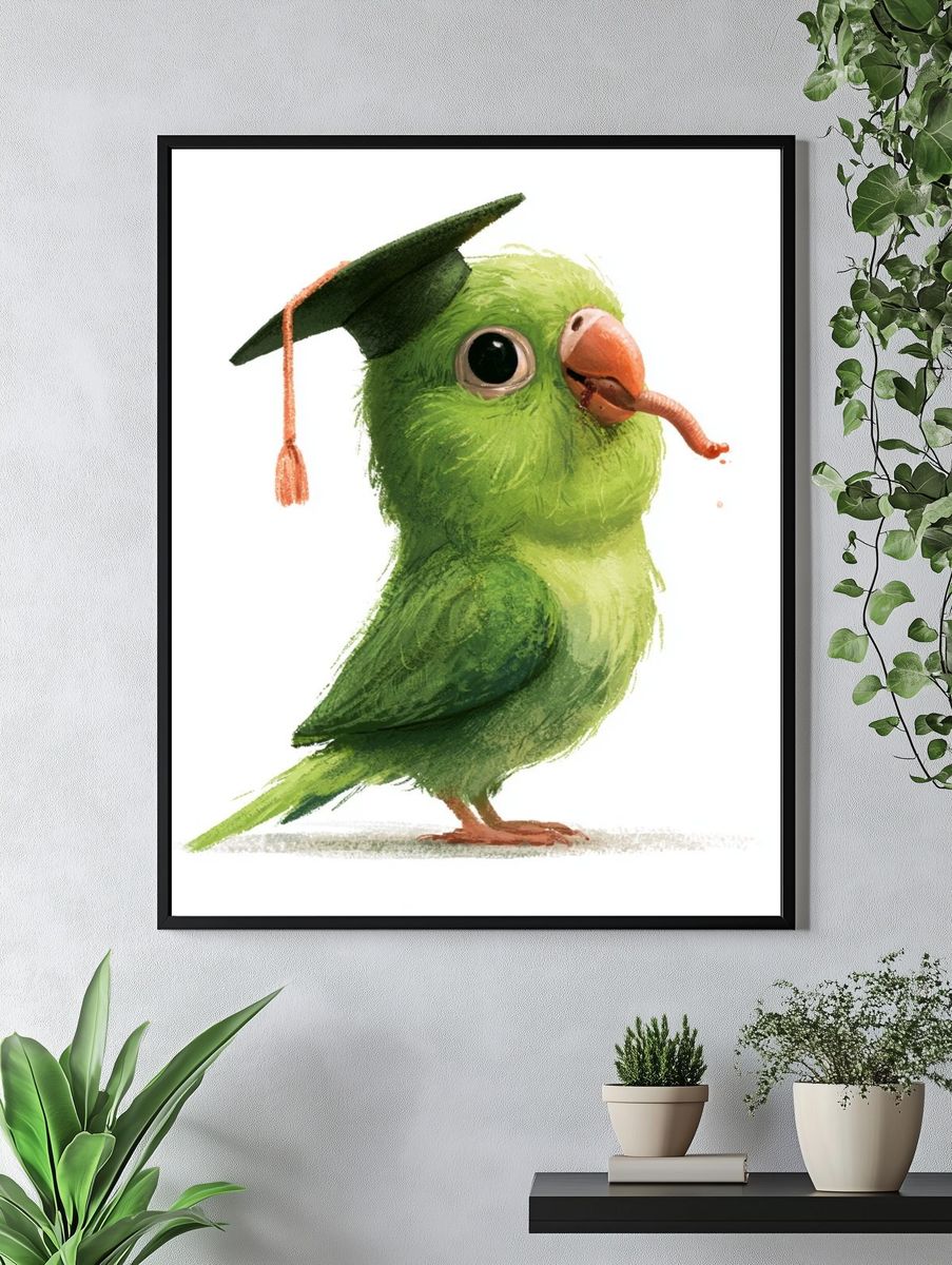 Graduation Parrot Watercolor Poster. — room view 4