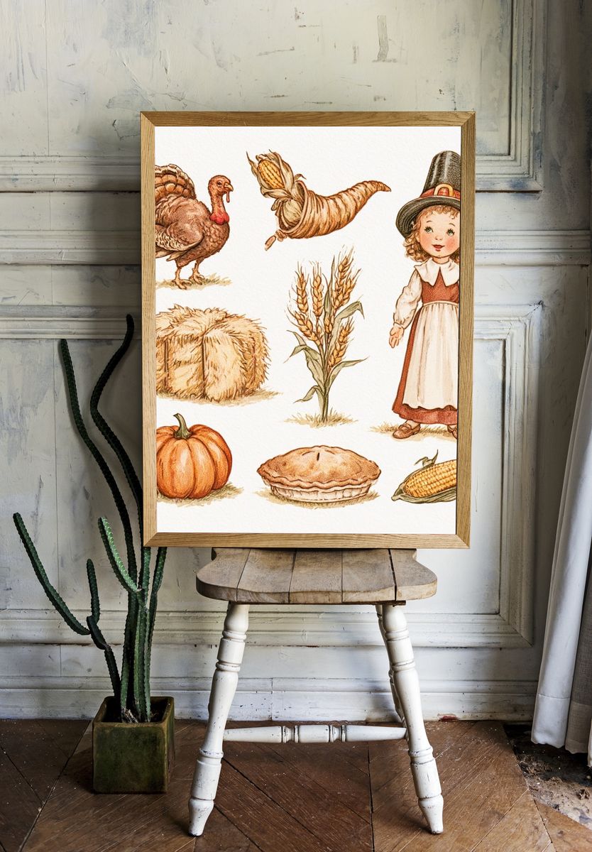 Harvest Thanksgiving Illustration Poster. — room view 1