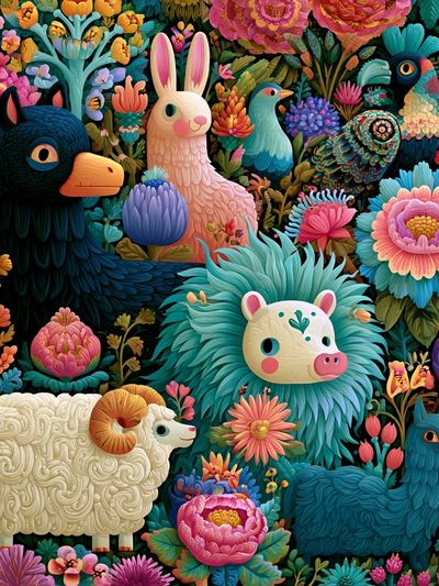 Whimsical Floral Animals Illustration Poster. poster