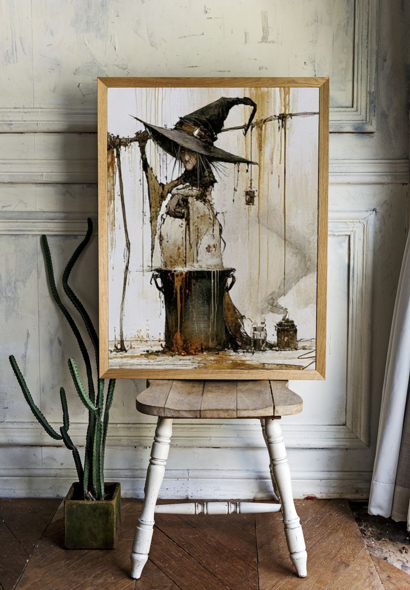 Witch in Hat Illustration Poster. room preview
