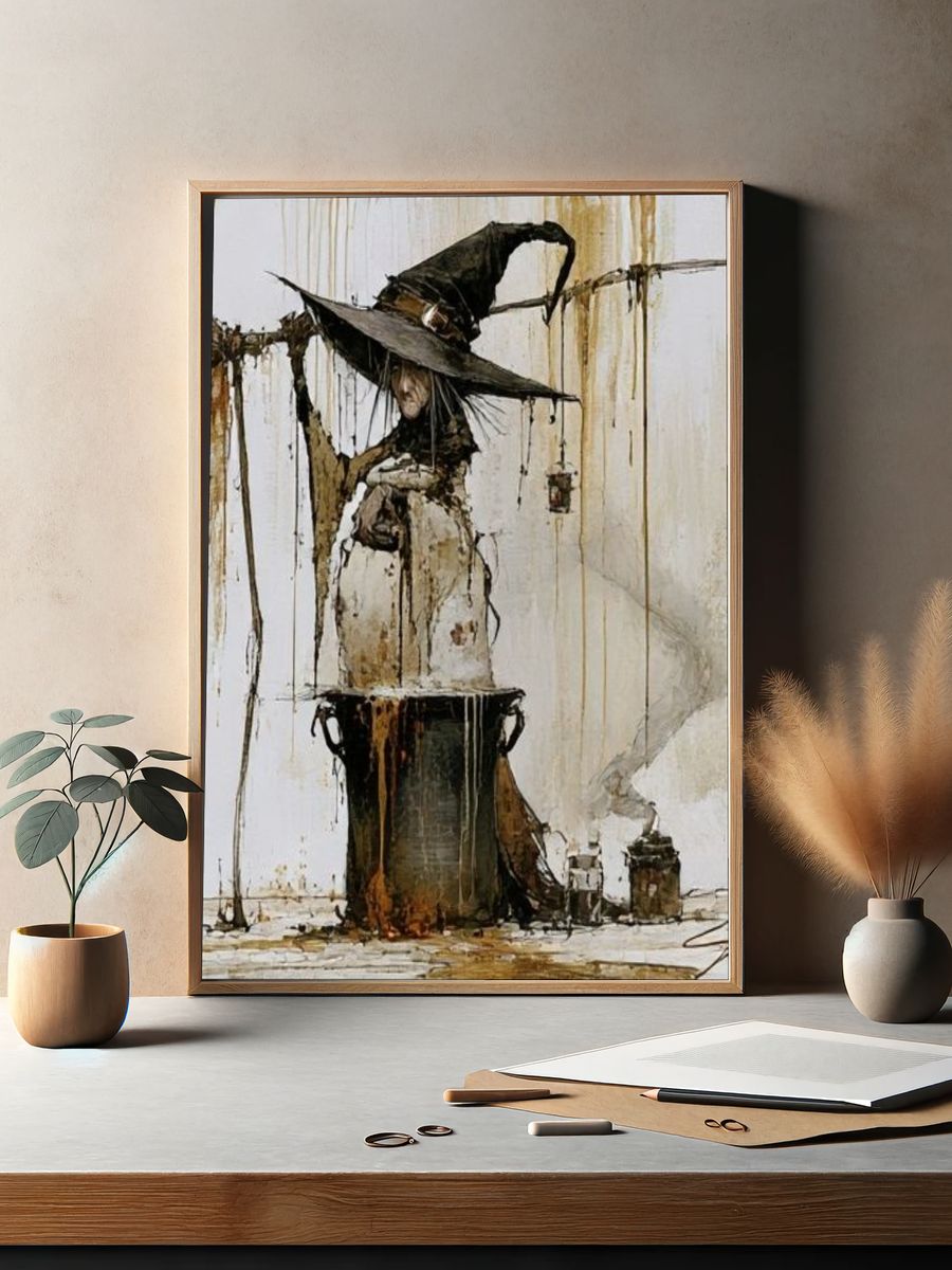 Witch in Hat Illustration Poster. — room view 2
