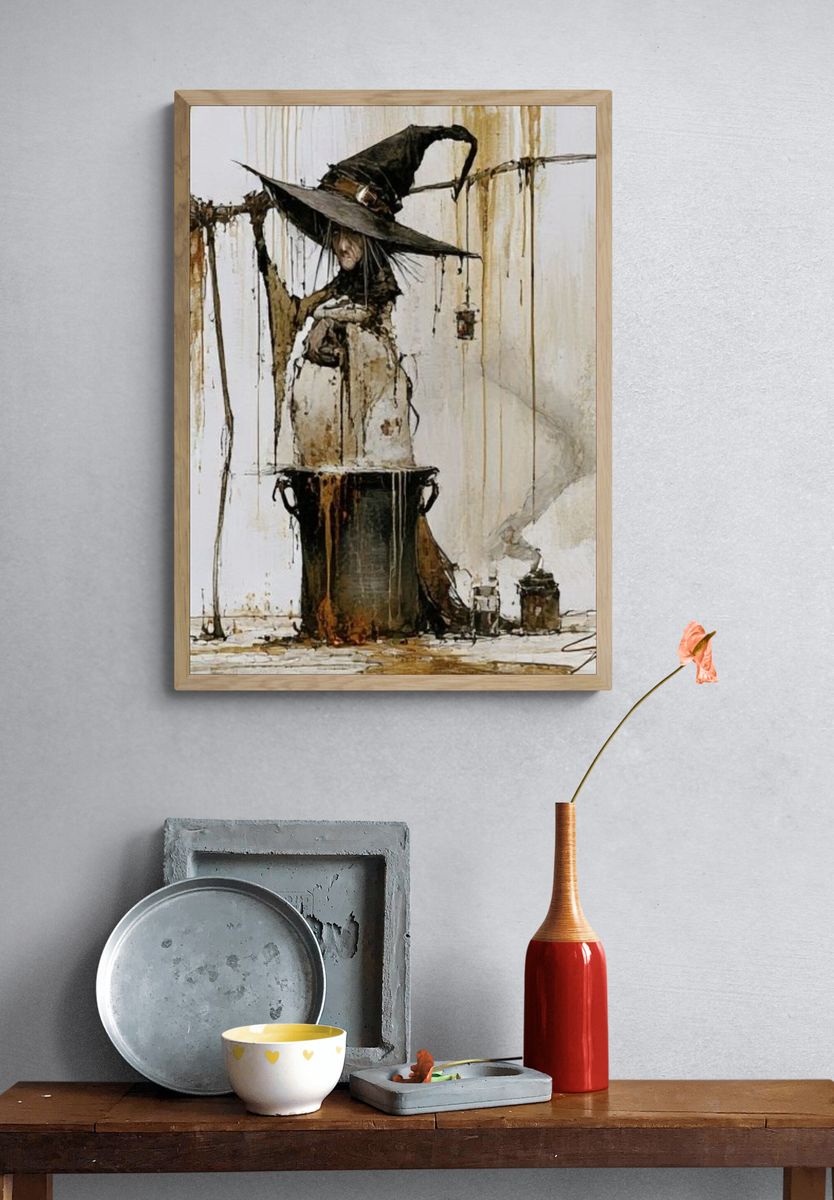 Witch in Hat Illustration Poster. — room view 3
