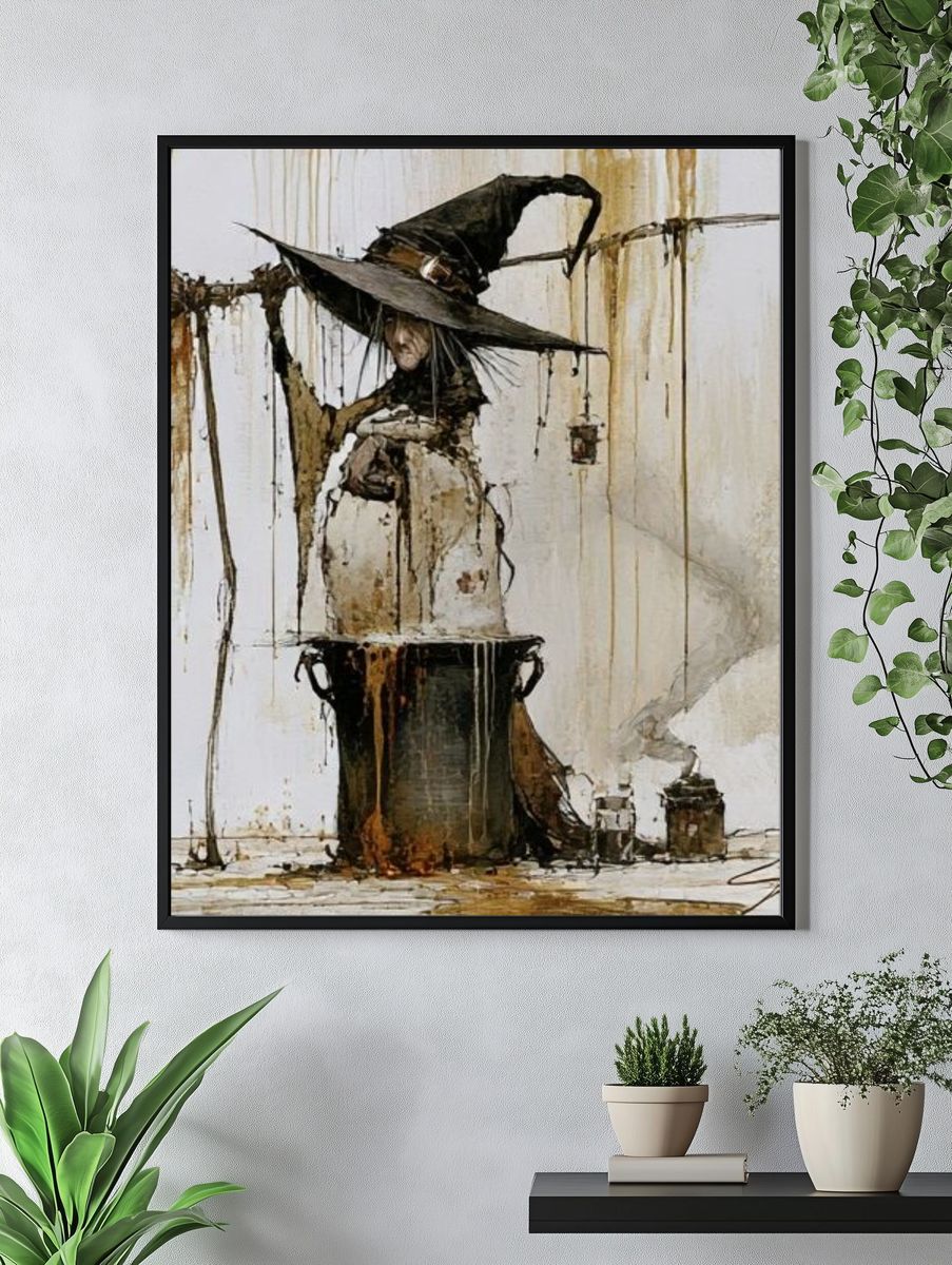 Witch in Hat Illustration Poster. — room view 4