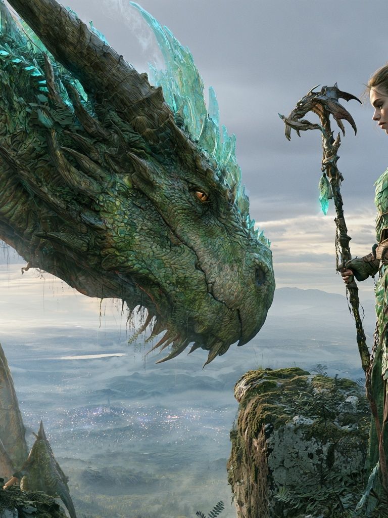 Dragon and Warrior Fantasy Print. poster detail