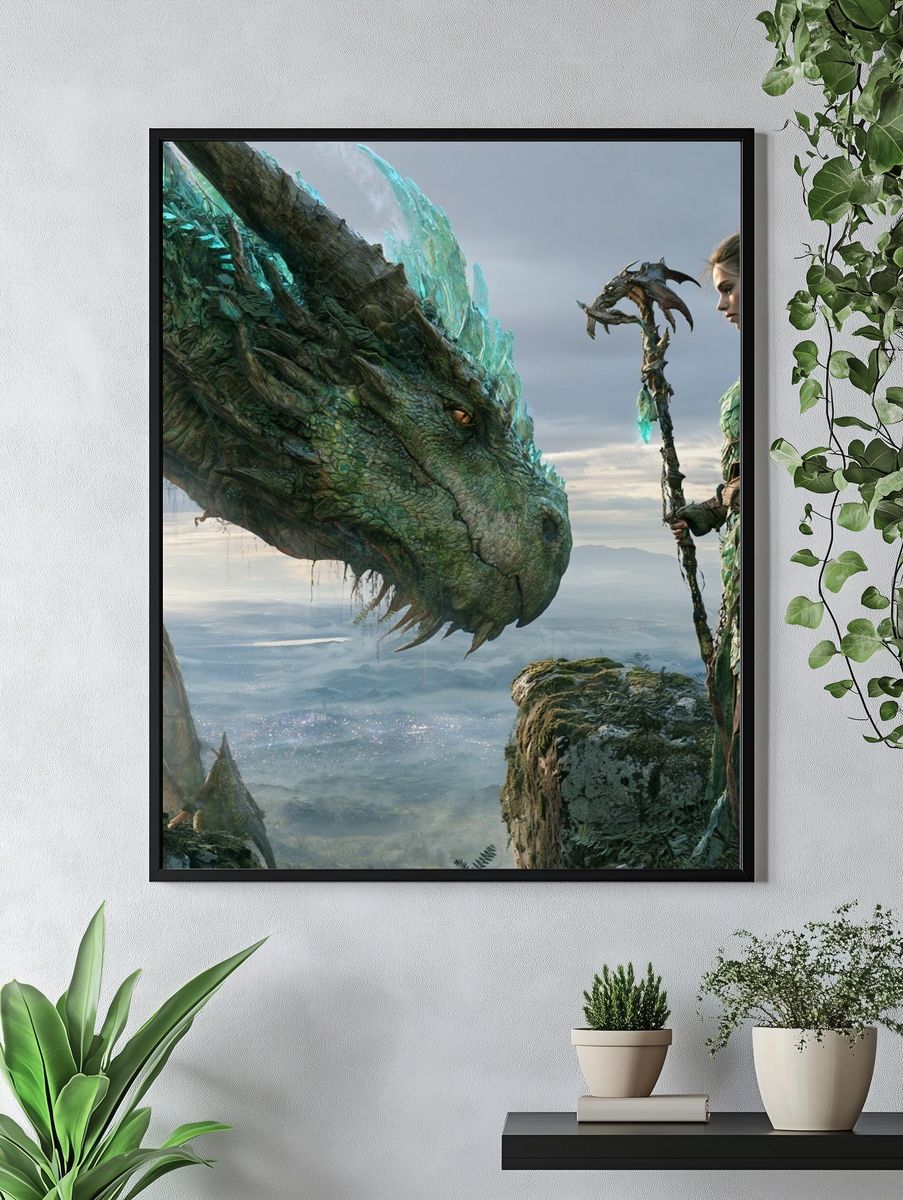 Dragon and Warrior Fantasy Print. — room view 4