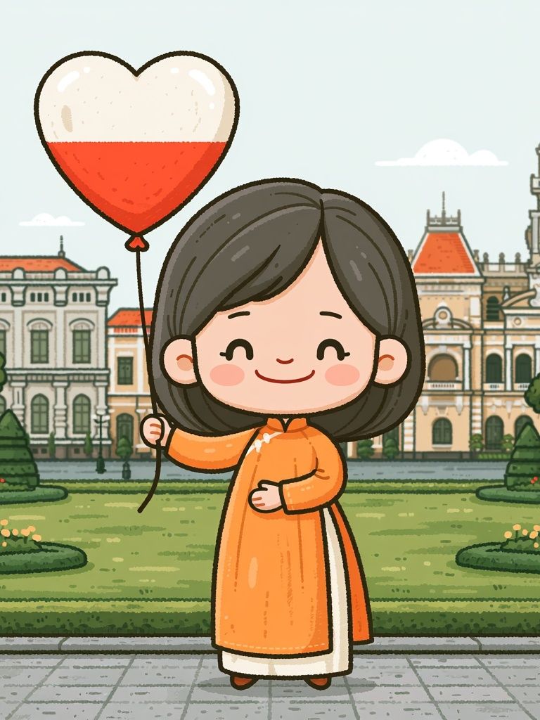 Hanoi Girl with Heart Balloon Print. poster detail