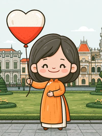 Hanoi Girl with Heart Balloon Print. poster