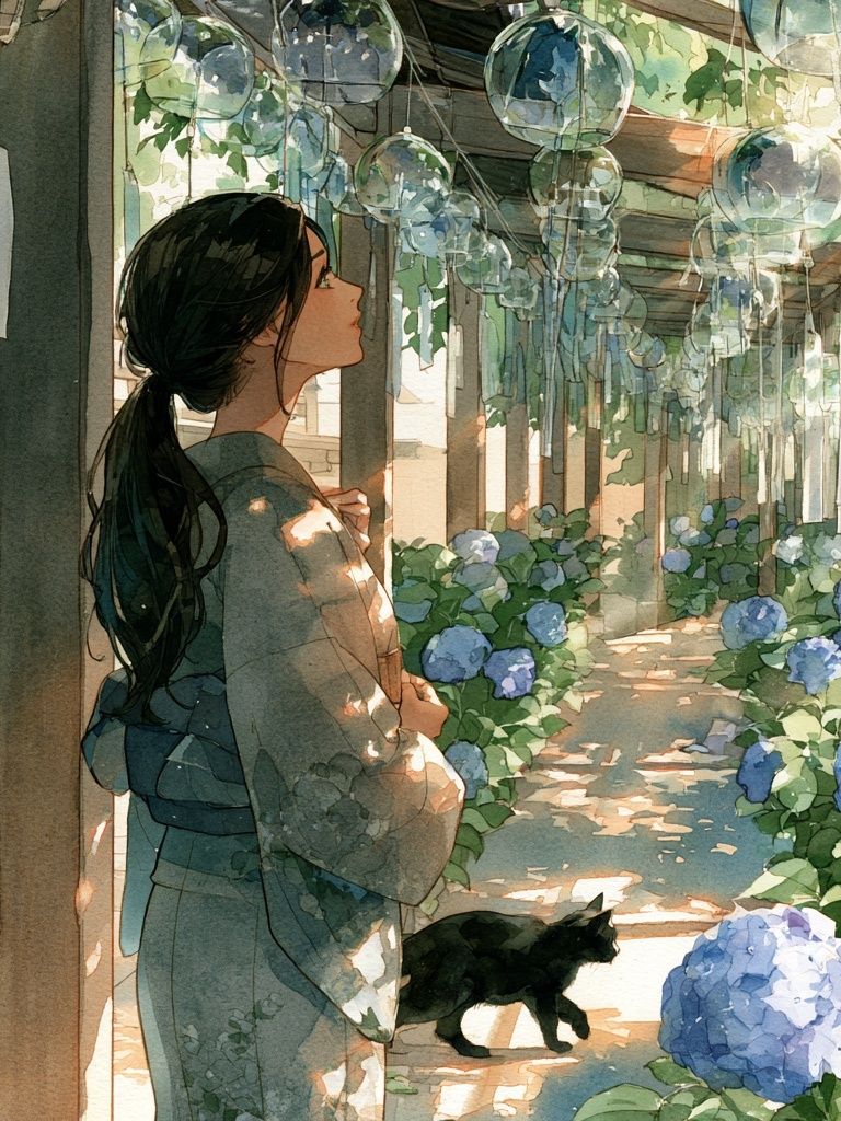 Hydrangea Garden Kimono Print. poster detail