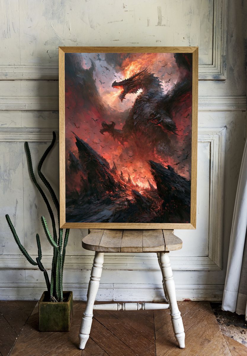 Fire Dragon Fantasy Art Print. room preview
