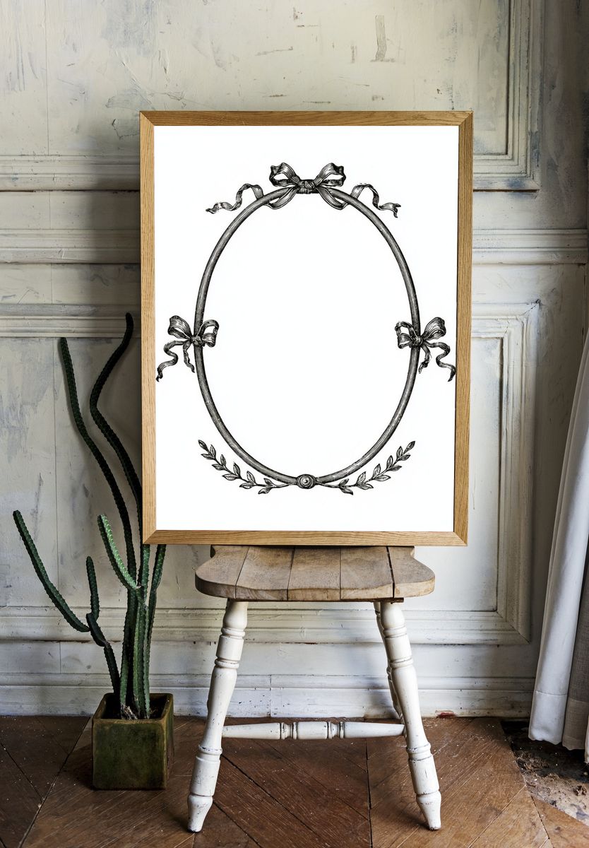 Ornate Ribbon Oval Frame Print. — room view 1