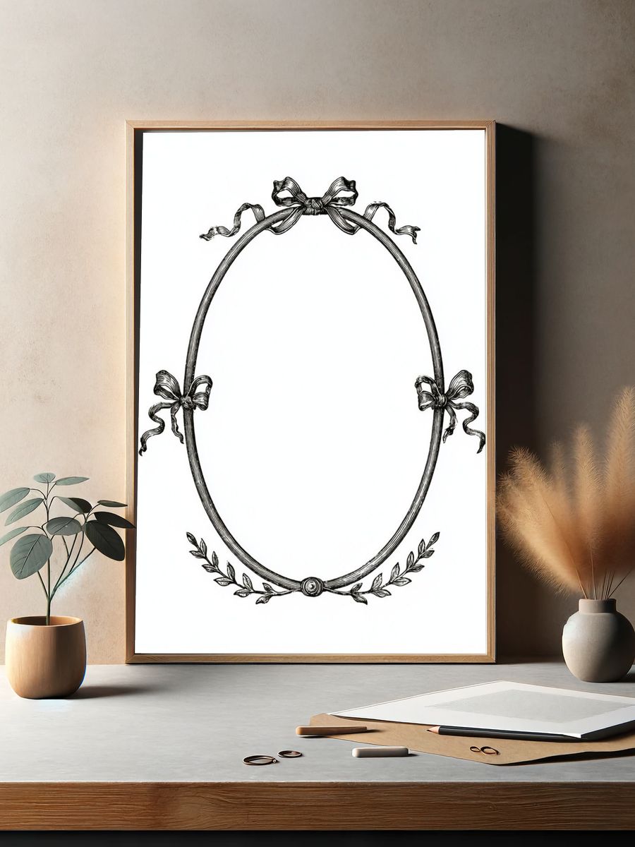 Ornate Ribbon Oval Frame Print. — room view 2