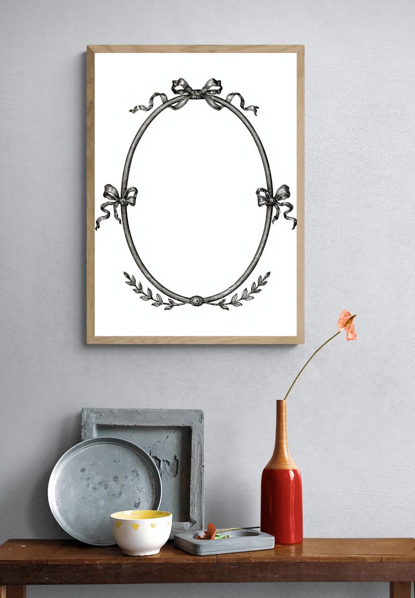 Ornate Ribbon Oval Frame Print. — room view 3