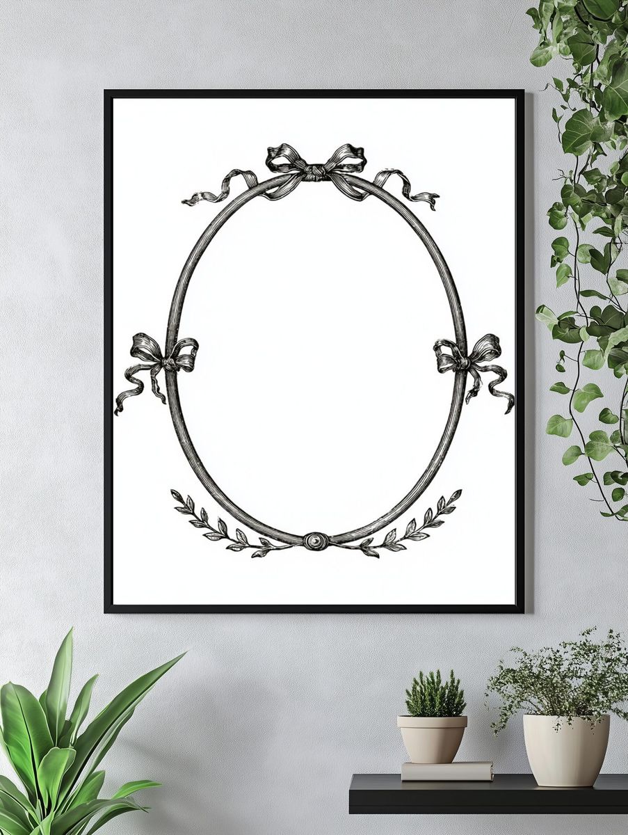 Ornate Ribbon Oval Frame Print. — room view 4