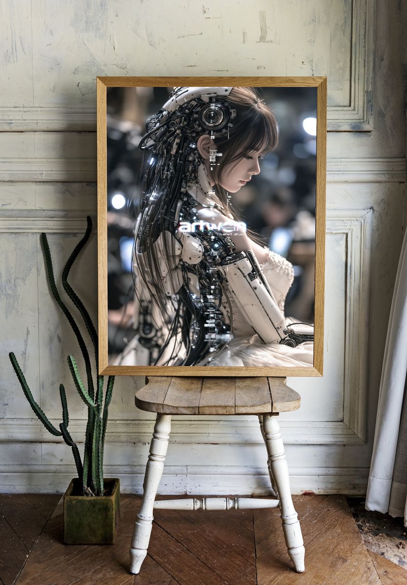 Cybernetic Girl Portrait Print. — room view 1