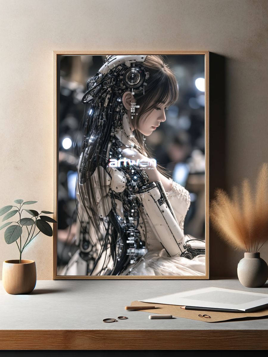 Cybernetic Girl Portrait Print. — room view 2