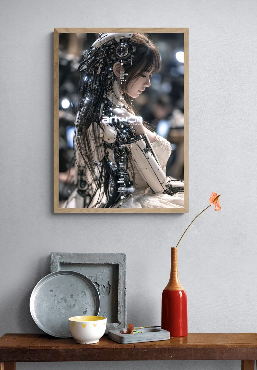Cybernetic Girl Portrait Print. — room view 3