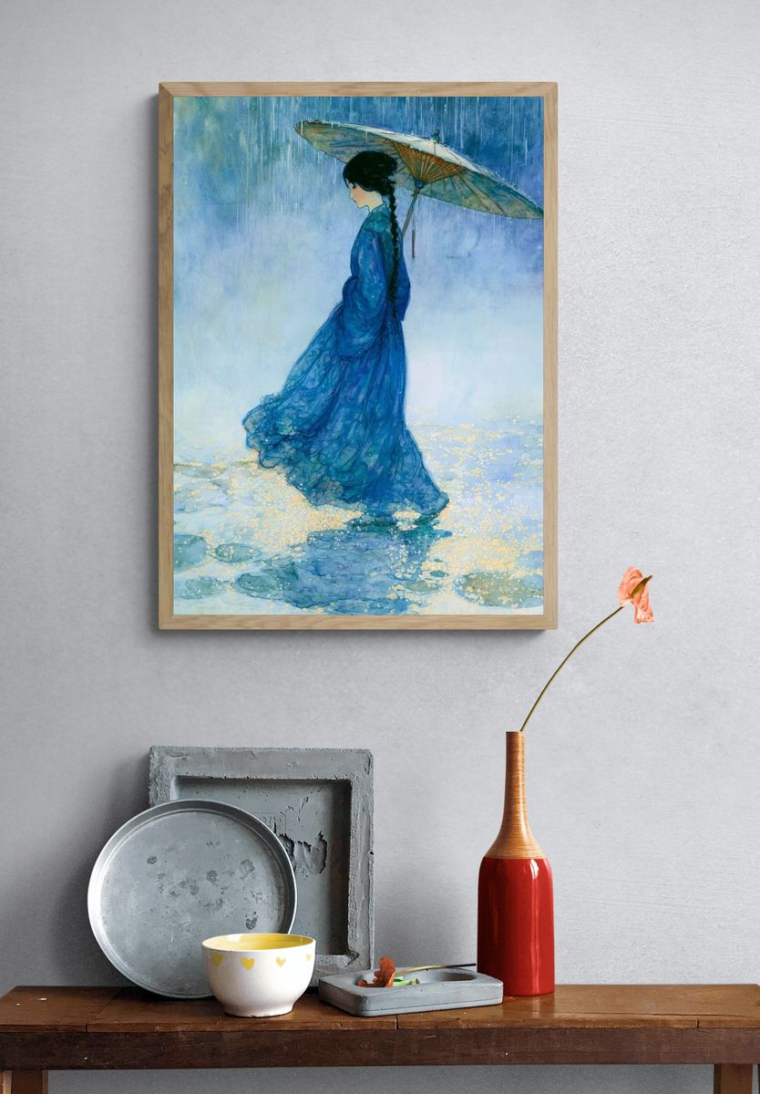 Umbrella Girl Watercolor Print. — room view 3