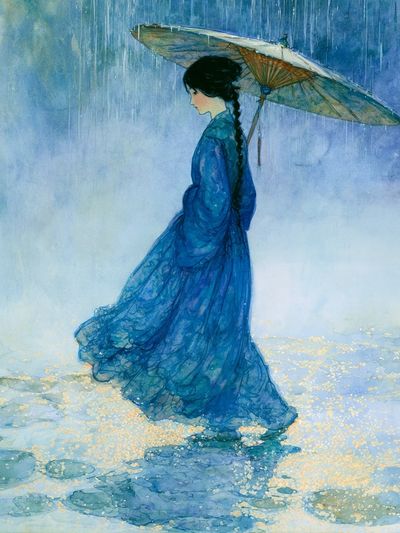 Umbrella Girl Watercolor Print. poster print