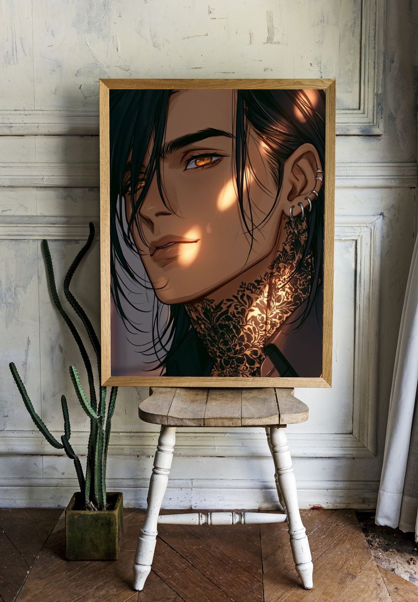 Tattooed Portrait Digital Art Poster. room preview
