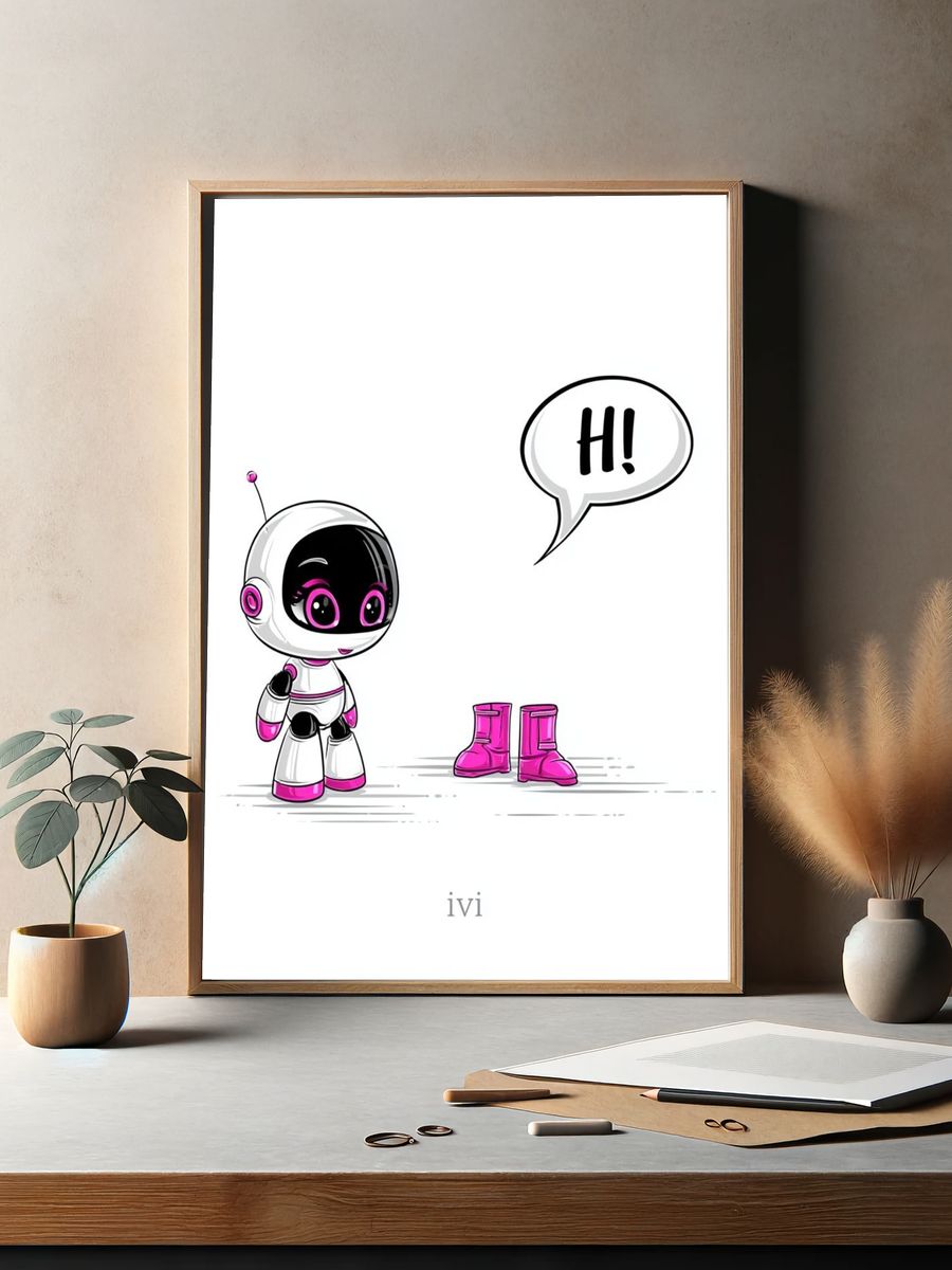 Cute Robot Hello Illustration Poster. — room view 2