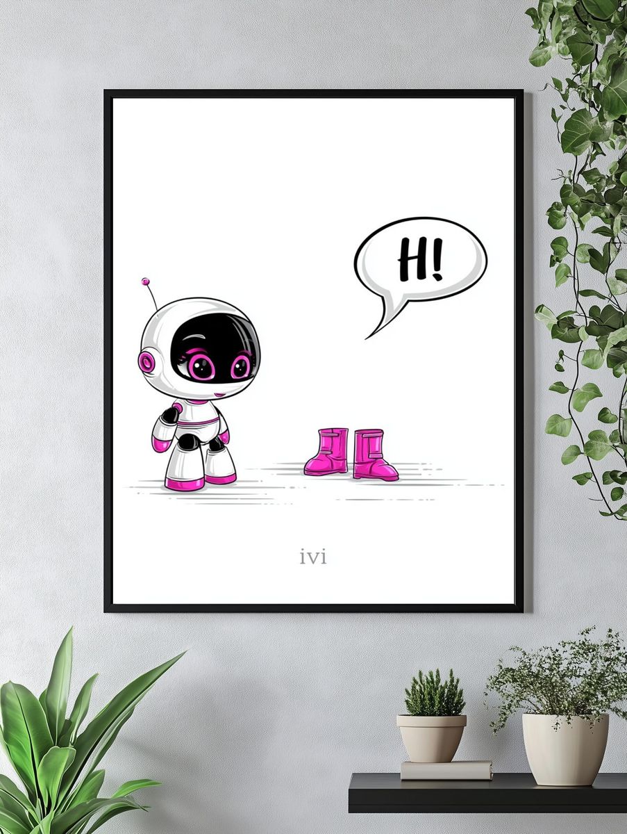 Cute Robot Hello Illustration Poster. — room view 4