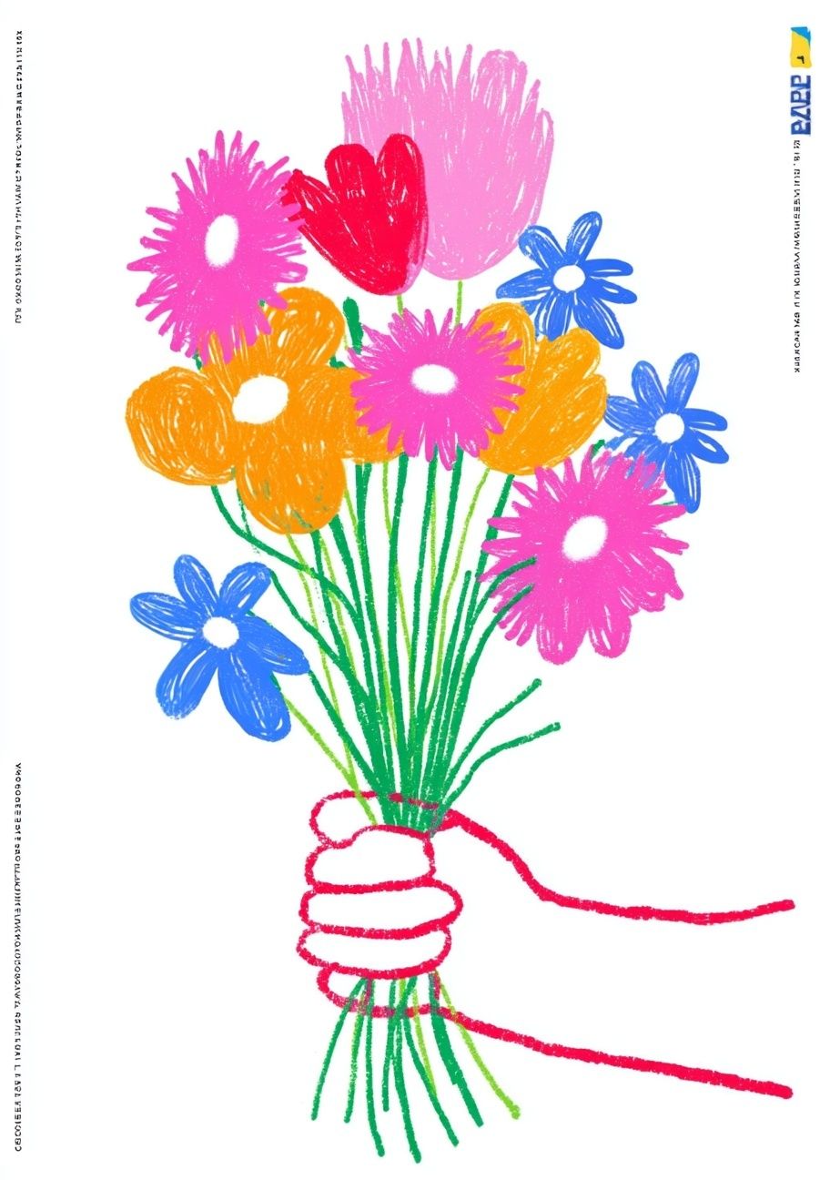 Childlike Flower Bouquet Illustration Poster. poster — illustration art
