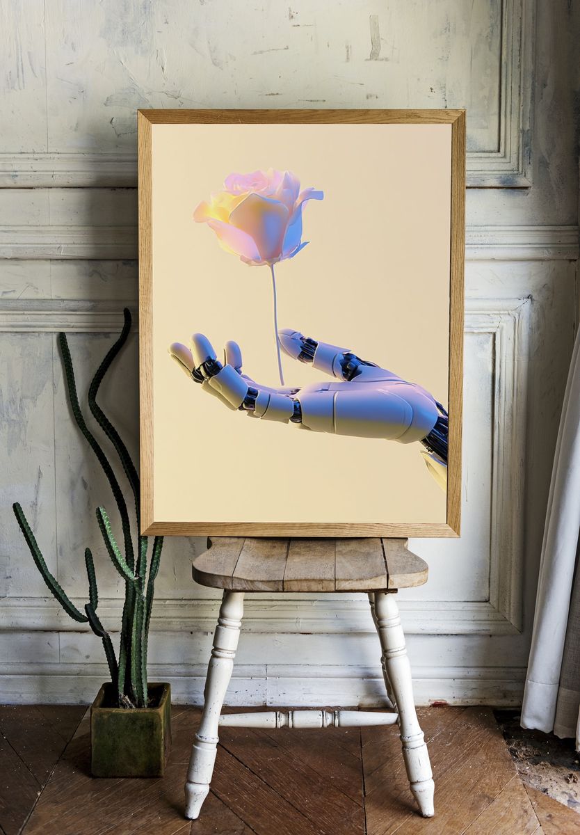 AI Hand and Rose Illustration Poster. room preview