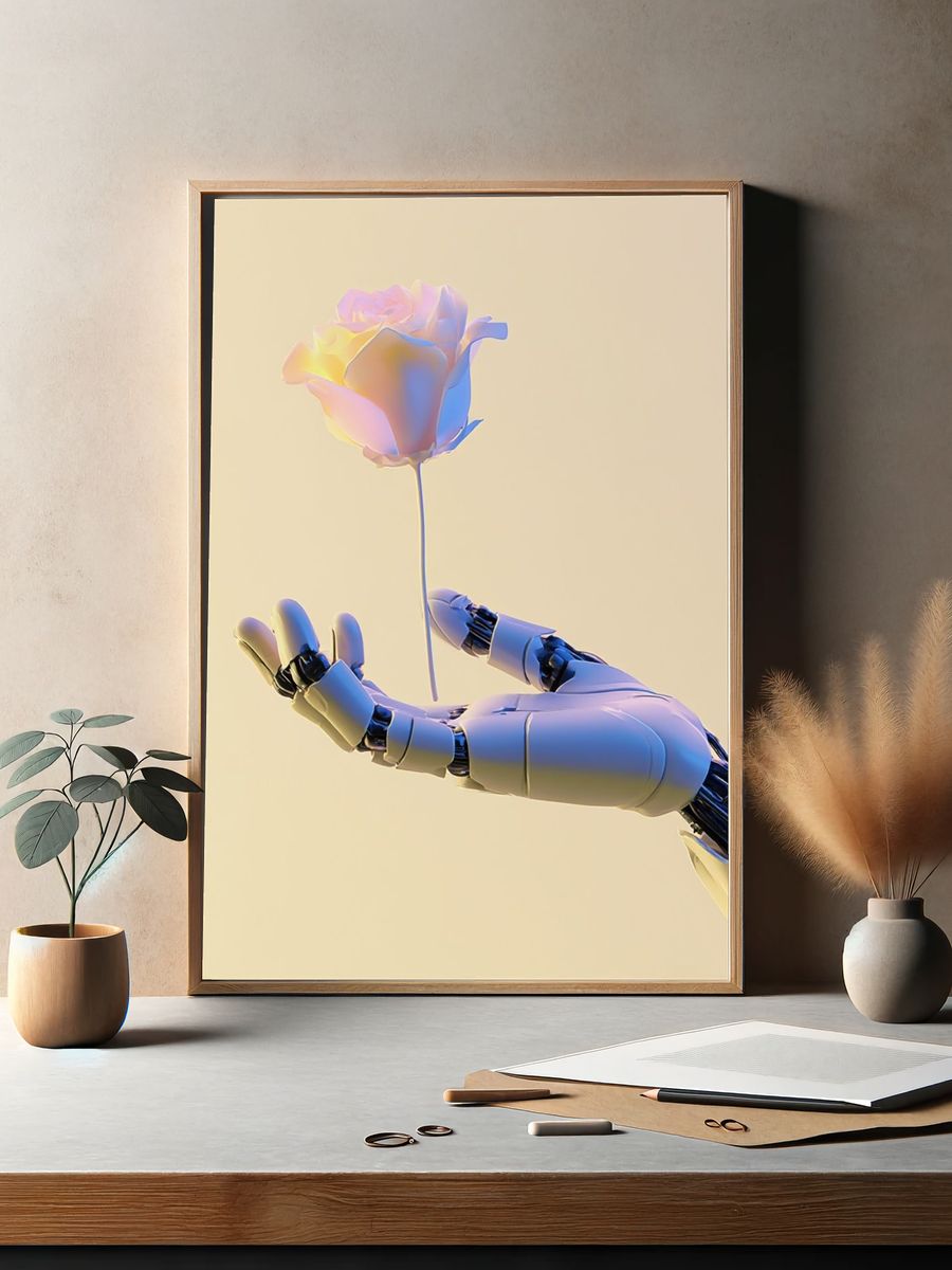 AI Hand and Rose Illustration Poster. — room view 2