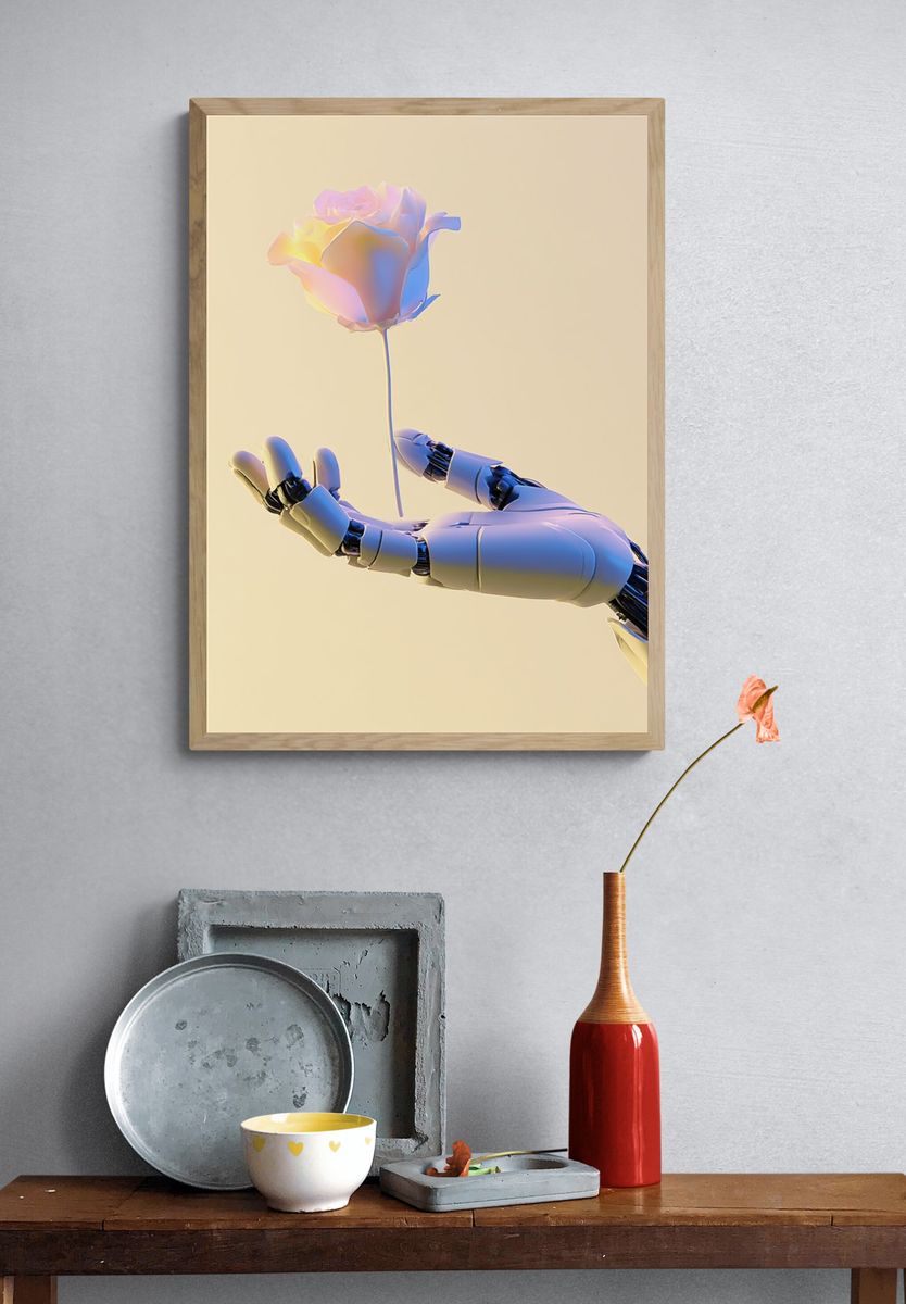 AI Hand and Rose Illustration Poster. — room view 3