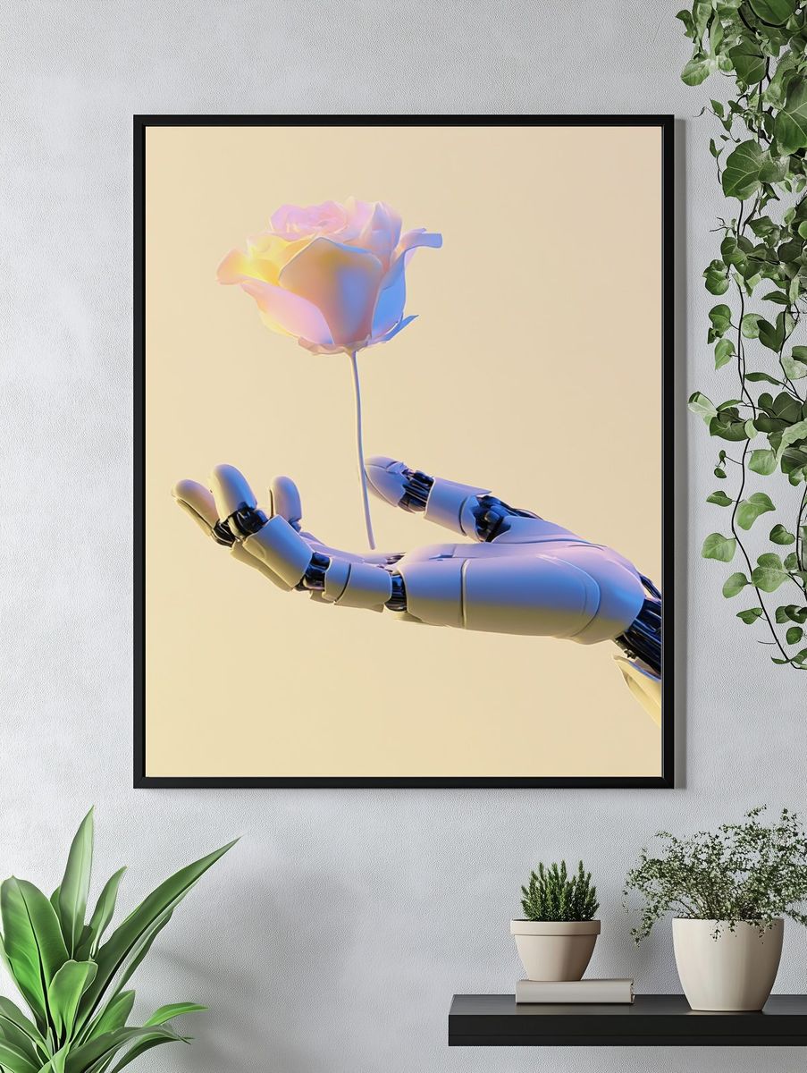 AI Hand and Rose Illustration Poster. — room view 4