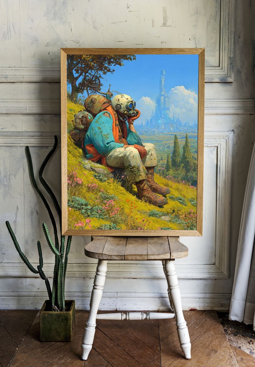 Astronaut Landscape Illustration Poster. room preview