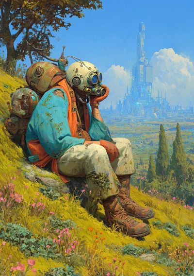 Astronaut Landscape Illustration Poster. poster