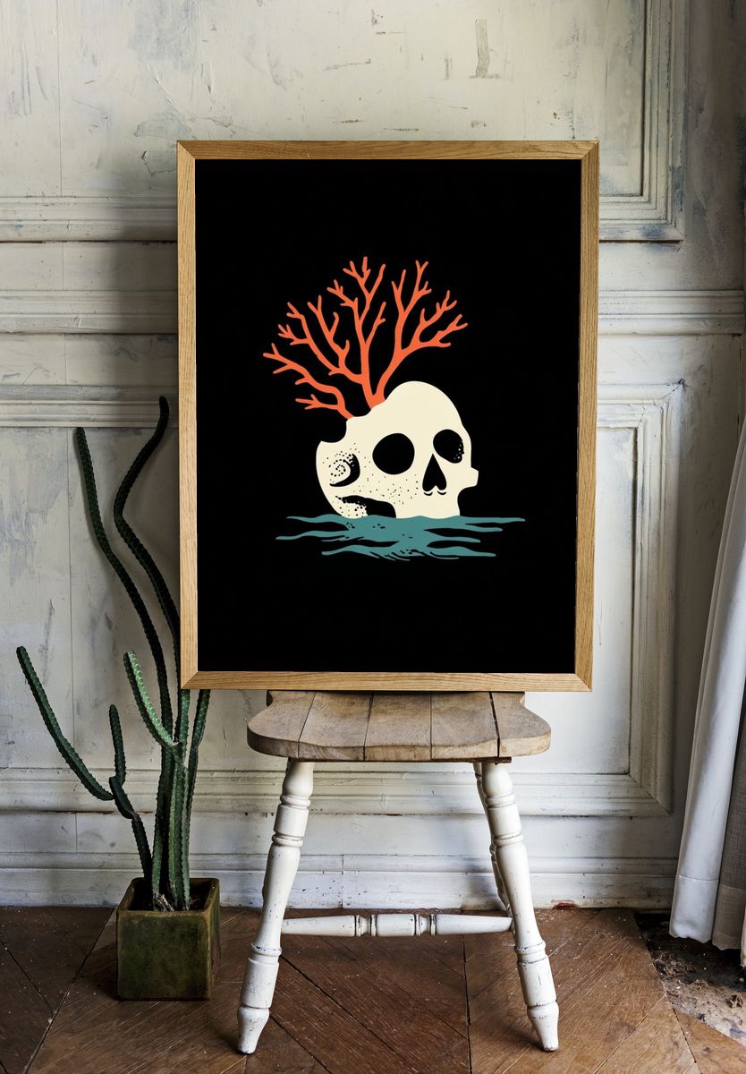 Coral Skull Illustration Poster. — room view 1