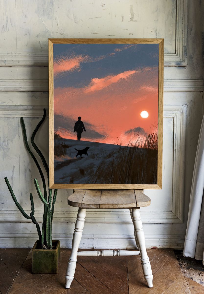 Sunset Dune Walk Illustration Poster. — room view 1