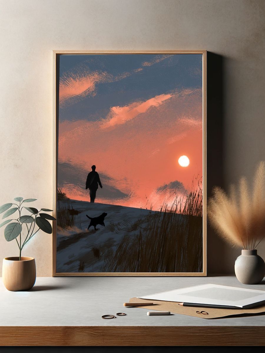 Sunset Dune Walk Illustration Poster. — room view 2
