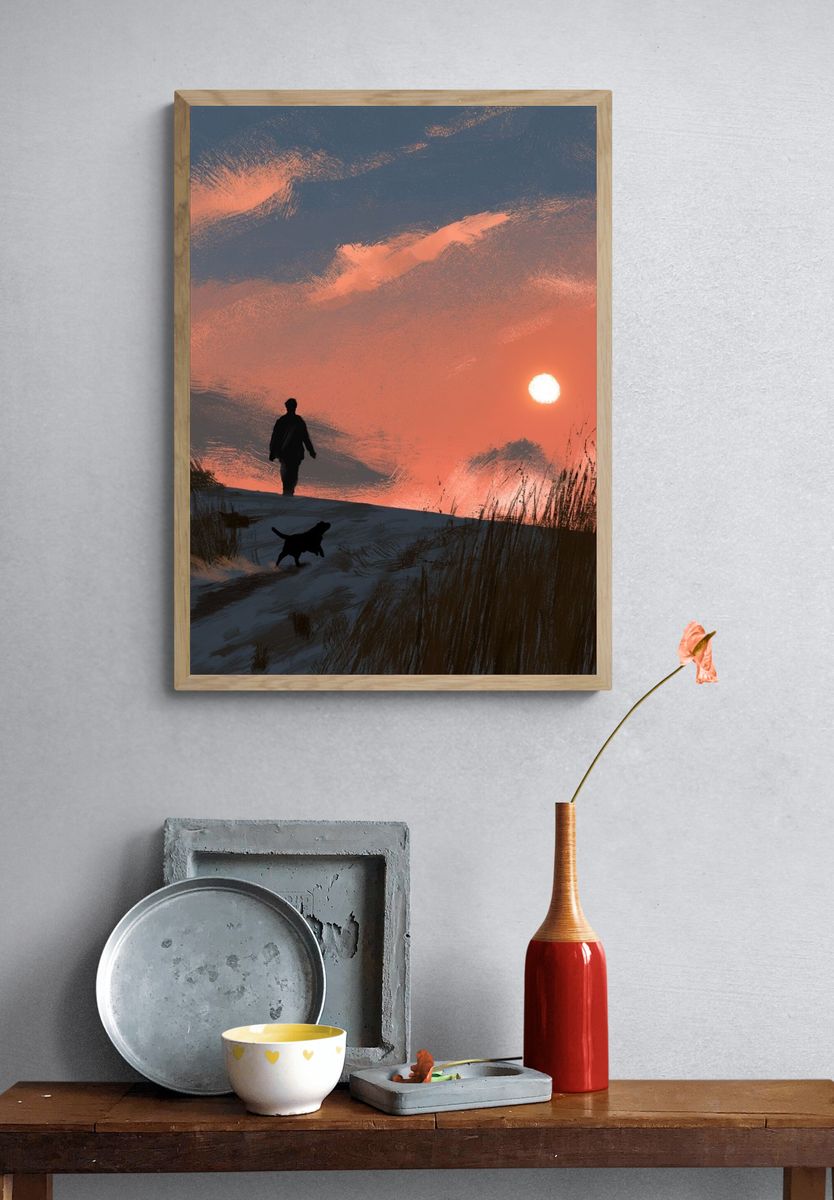 Sunset Dune Walk Illustration Poster. — room view 3