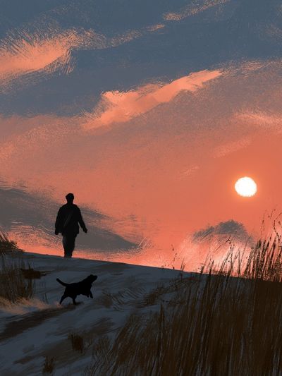 Sunset Dune Walk Illustration Poster. poster
