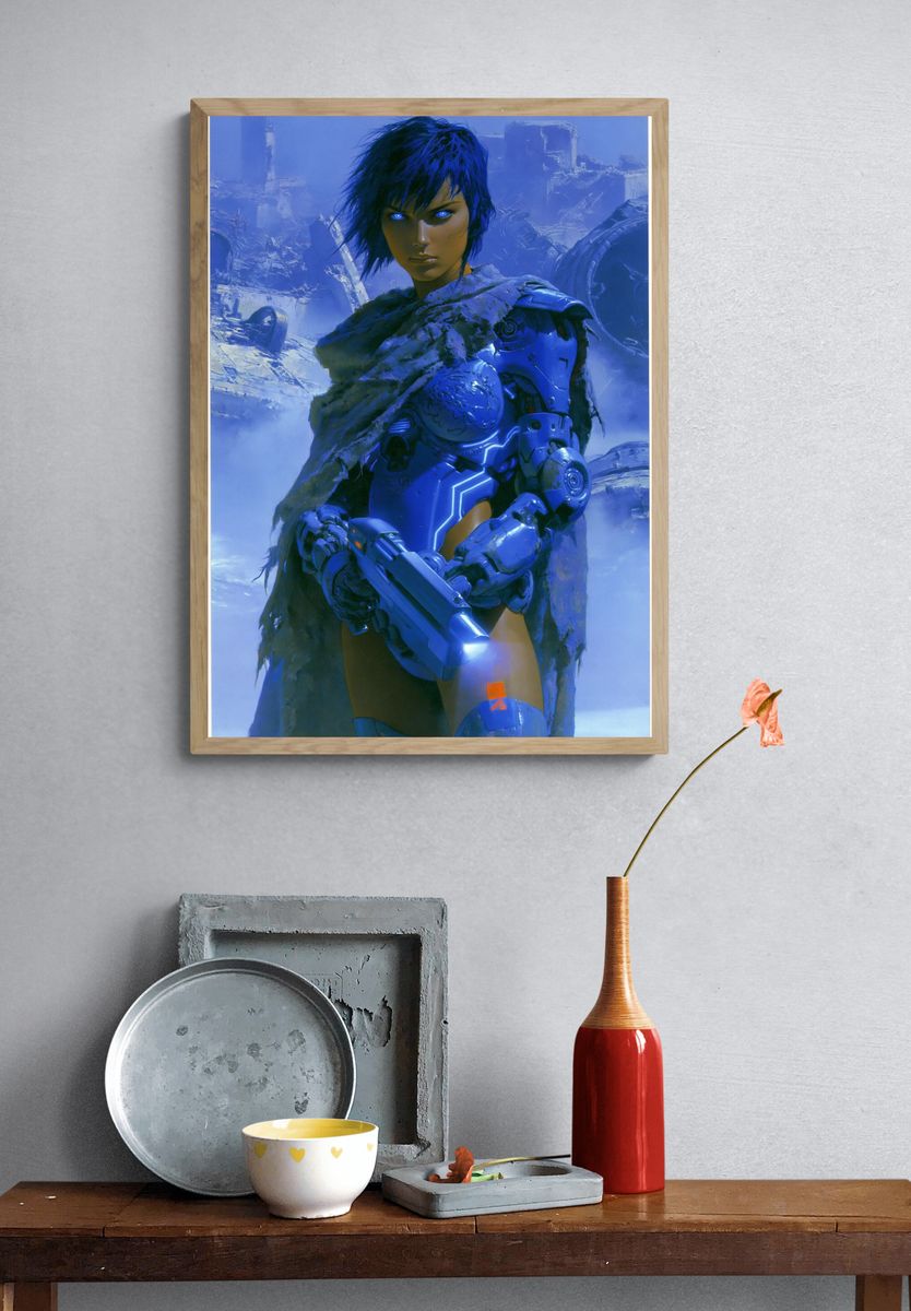 Cyberpunk Warrior Portrait Poster. — room view 3