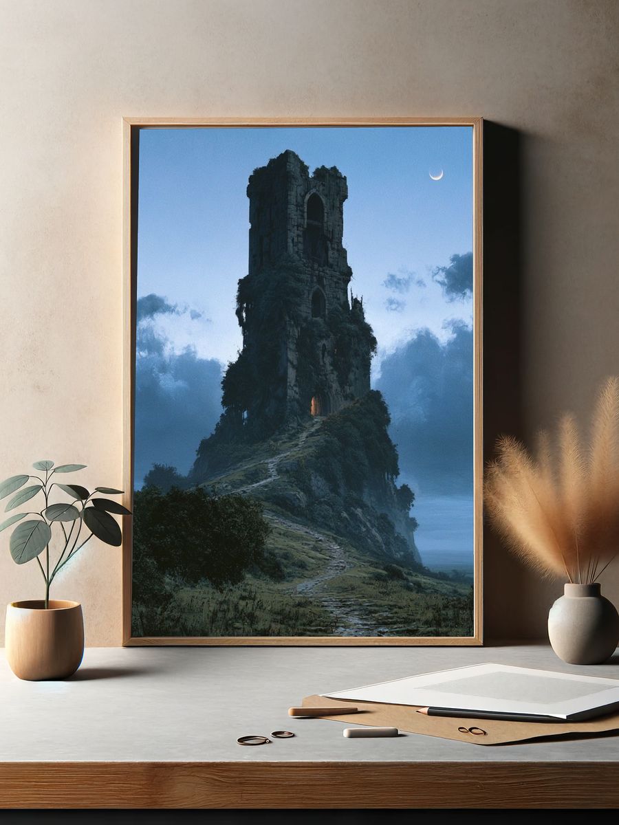 Moonlit Ruin Tower — Fantasy Print. — room view 2