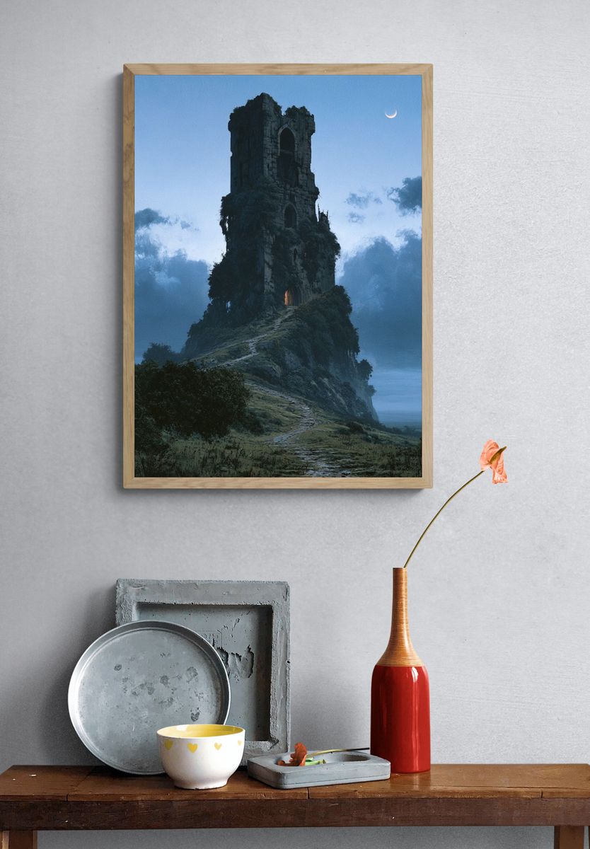 Moonlit Ruin Tower — Fantasy Print. — room view 3