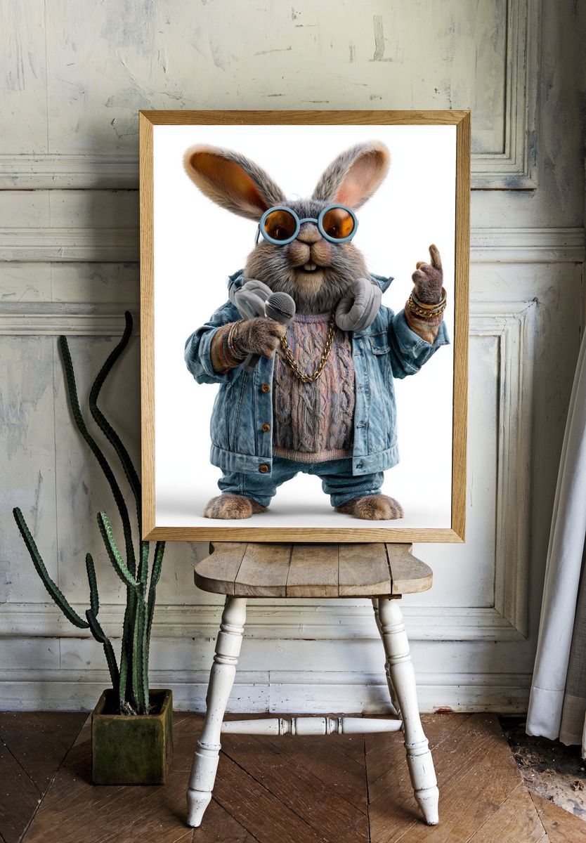 Cool Rabbit DJ Illustration Poster. — room view 1