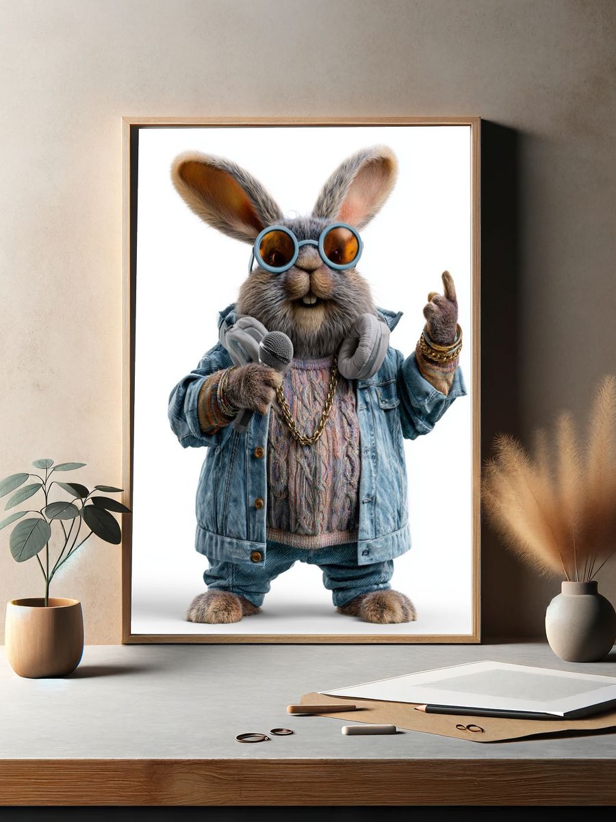 Cool Rabbit DJ Illustration Poster. — room view 2