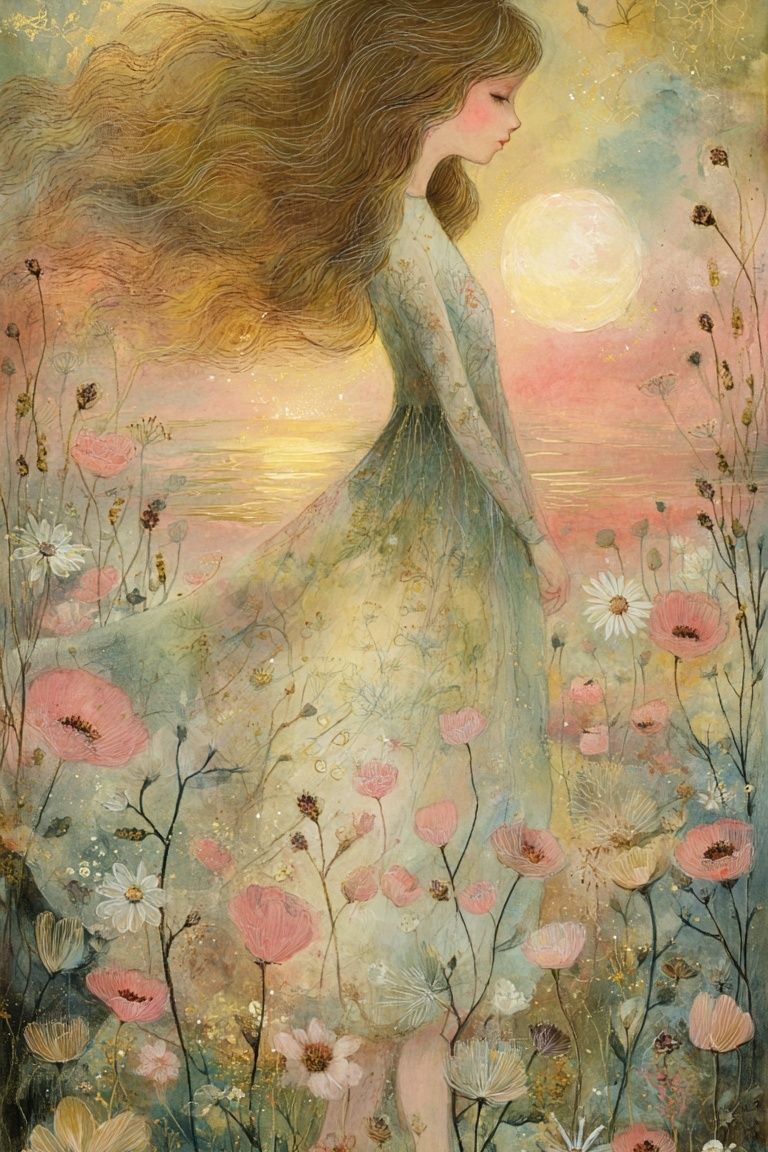 Dreamy Floral Girl Illustration Poster. poster — illustration art