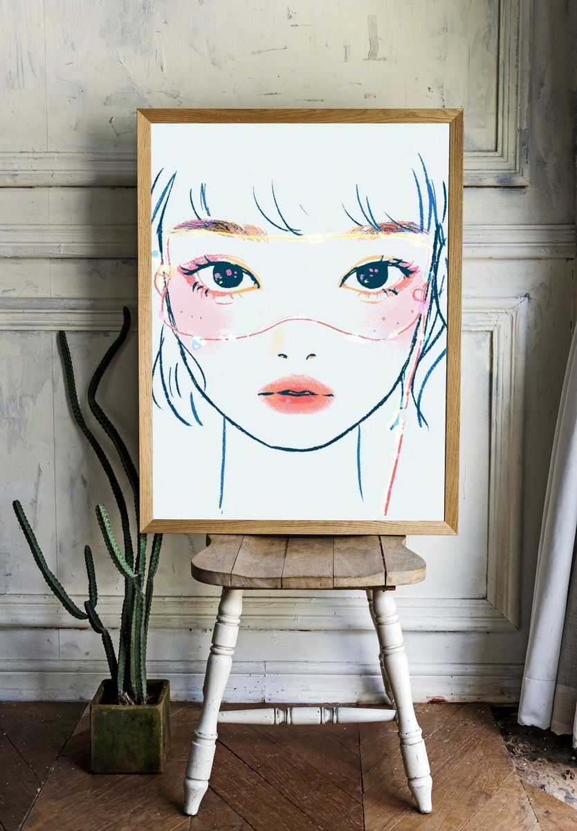 Pastel Girl Portrait Illustration Poster. — room view 1