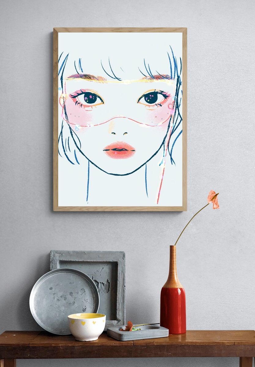 Pastel Girl Portrait Illustration Poster. — room view 3